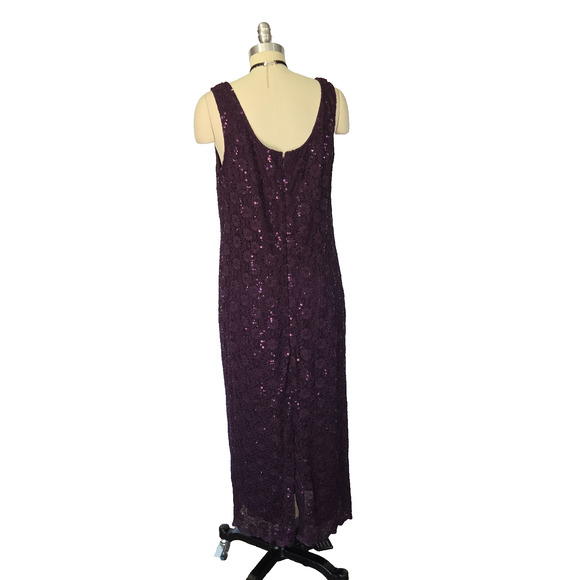 Vintage 90s Purple Lace Maxi Dress Size L Ethereal Fairy Grunge Glam Formal - Picture 8 of 11